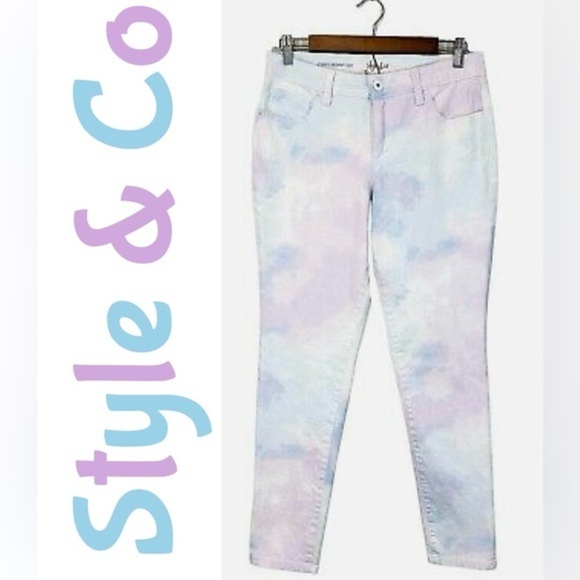Style & Co. Curvy Watercolor Skinny Jeans Pastel Tie-Dye-Sz 14- - Picture 2 of 8